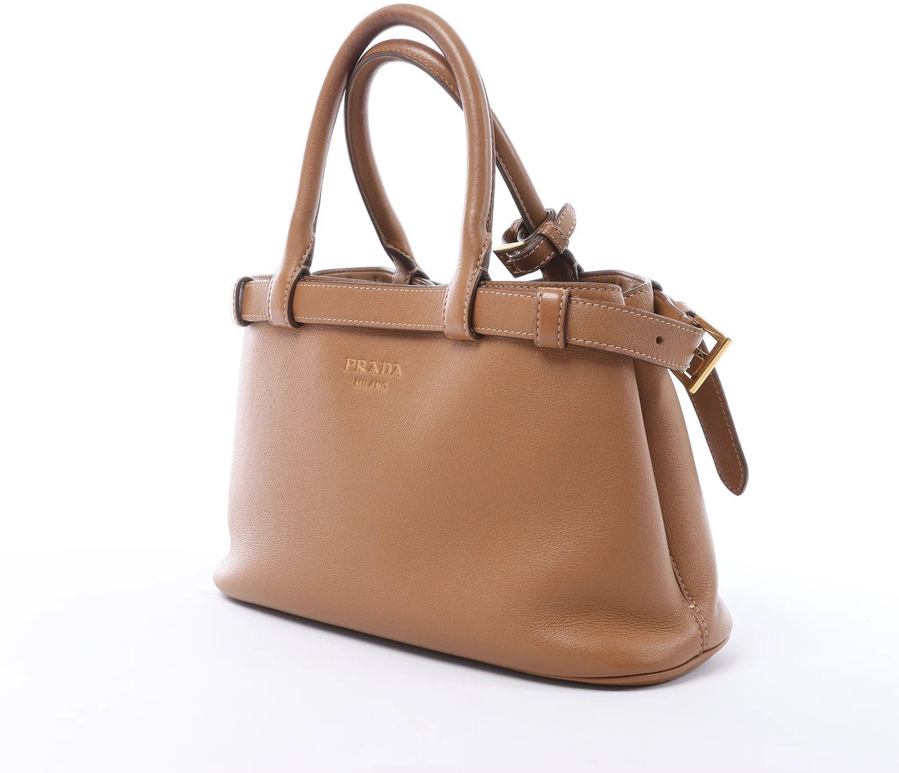 Prada Buckle Soft Grain Leather Small Handbag in Brown Bruin