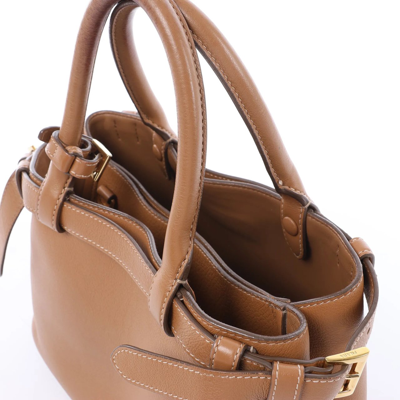 Prada Buckle Soft Grain Leather Small Handbag in Brown Bruin