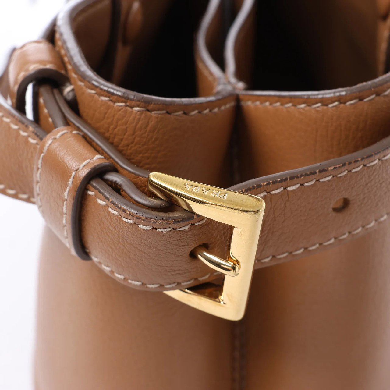 Prada Buckle Soft Grain Leather Small Handbag in Brown Bruin