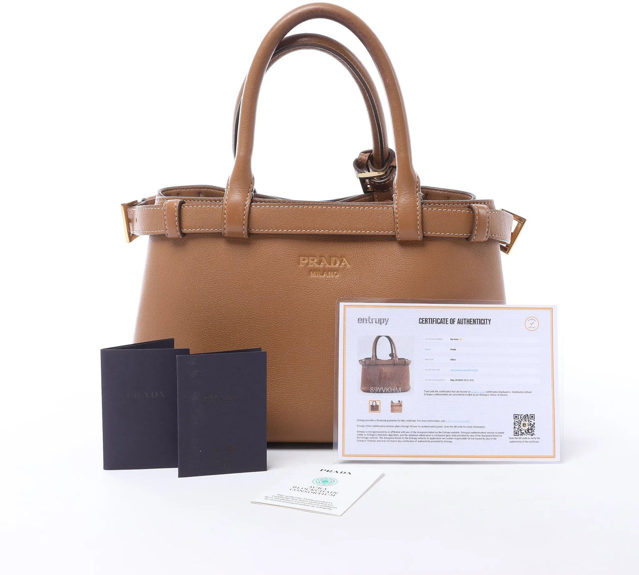Prada Buckle Soft Grain Leather Small Handbag in Brown Bruin