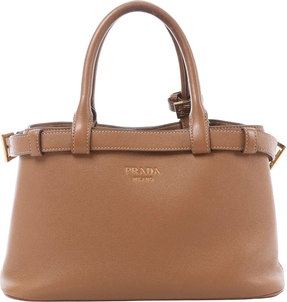 Prada Buckle Soft Grain Leather Small Handbag in Brown Bruin