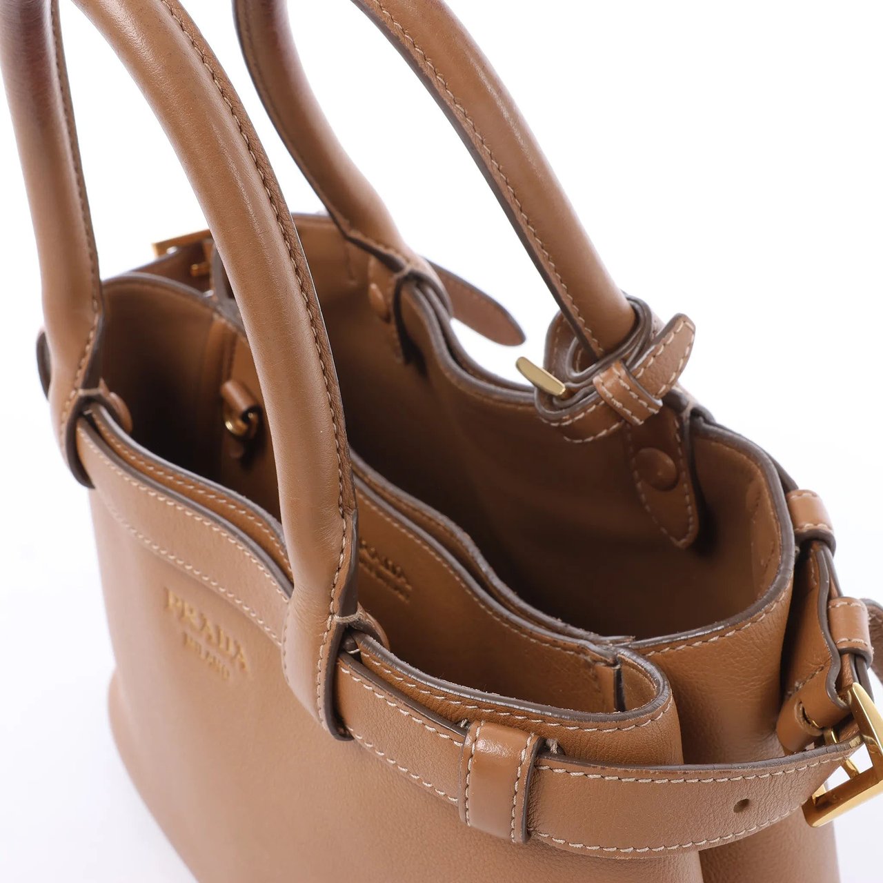Prada Buckle Soft Grain Leather Small Handbag in Brown Bruin