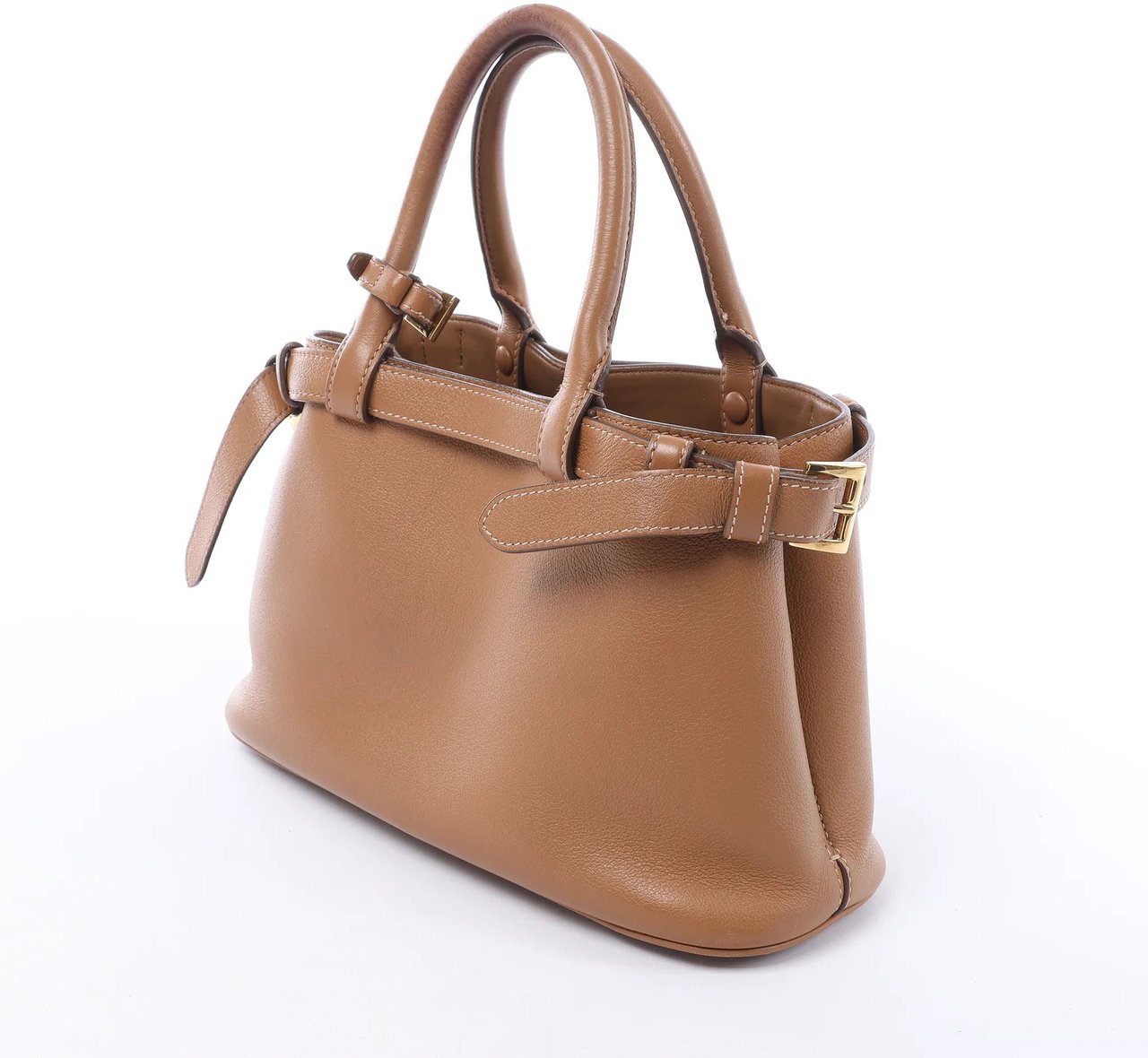 Prada Buckle Soft Grain Leather Small Handbag in Brown Bruin