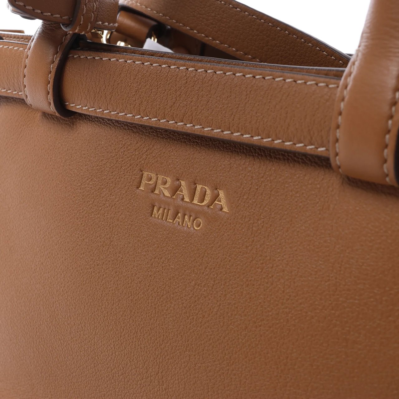 Prada Buckle Soft Grain Leather Small 2Way Handbag in Brown 1BA418 Bruin