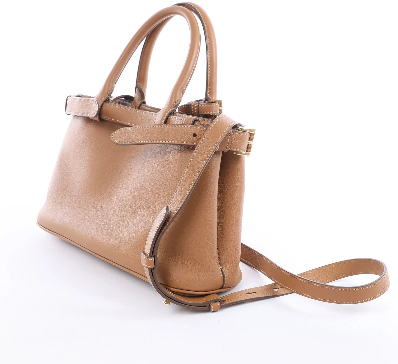 Prada Buckle Soft Grain Leather Small 2Way Handbag in Brown 1BA418 Bruin