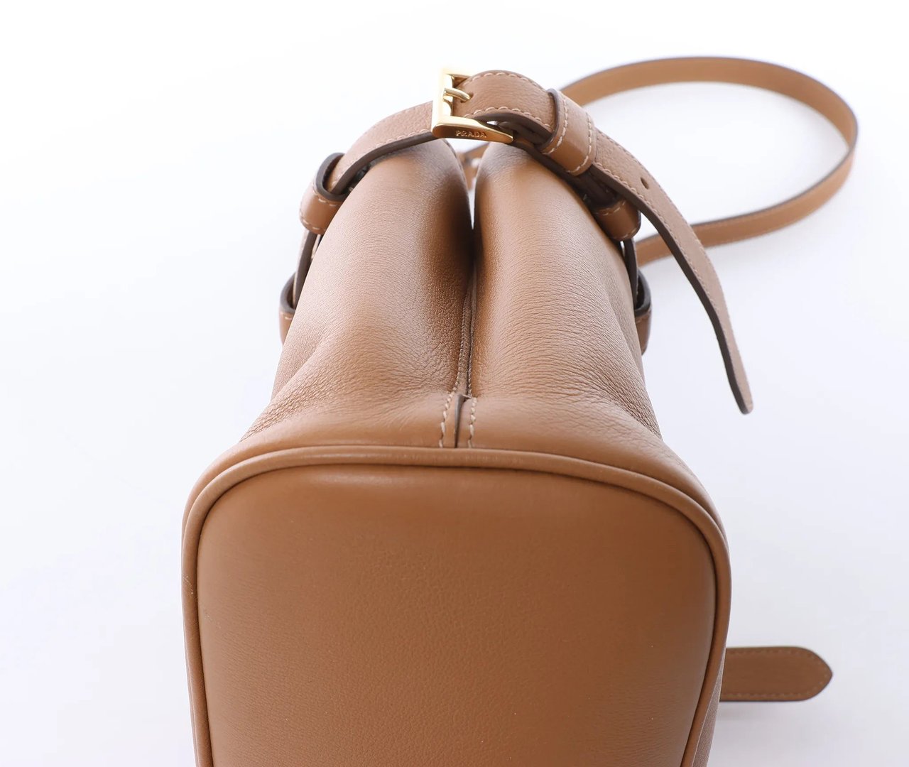 Prada Buckle Soft Grain Leather Small 2Way Handbag in Brown 1BA418 Bruin