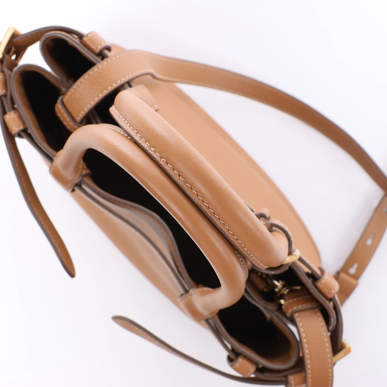 Prada Buckle Soft Grain Leather Small 2Way Handbag in Brown 1BA418 Bruin