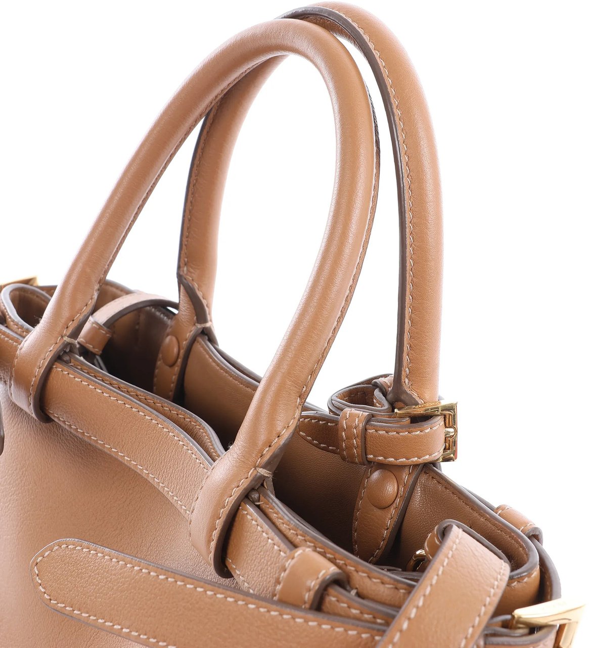 Prada Buckle Soft Grain Leather Small 2Way Handbag in Brown 1BA418 Bruin