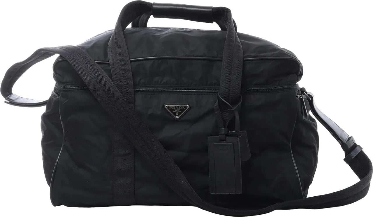 Prada Tessuto Nylon x Leather 2Way Travel Bag in Black 7V362 Zwart