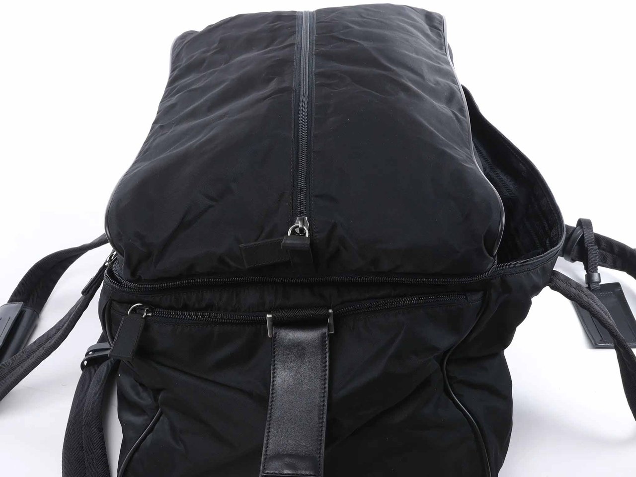Prada Tessuto Nylon x Leather 2Way Travel Bag in Black 7V362 Zwart