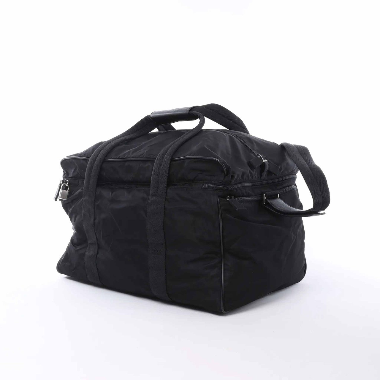 Prada Tessuto Nylon x Leather 2Way Travel Bag in Black 7V362 Zwart