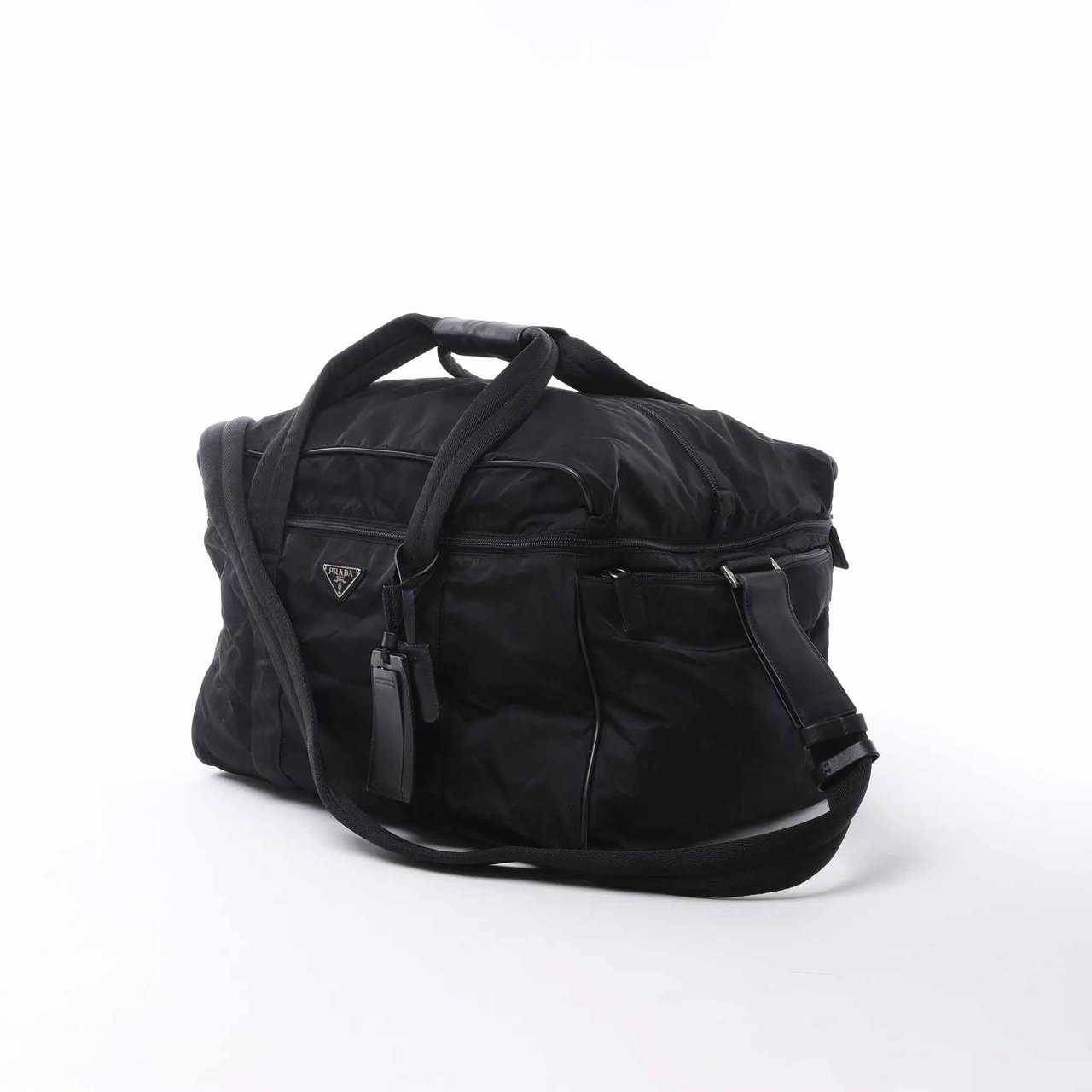 Prada Tessuto Nylon x Leather 2Way Travel Bag in Black 7V362 Zwart