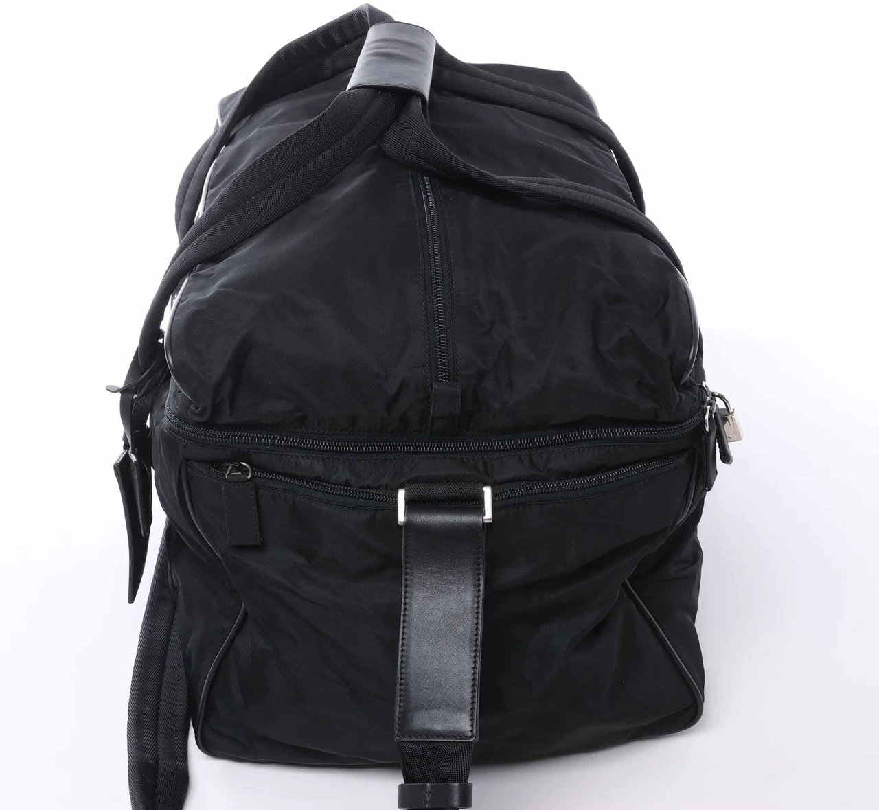 Prada Tessuto Nylon x Leather 2Way Travel Bag in Black 7V362 Zwart