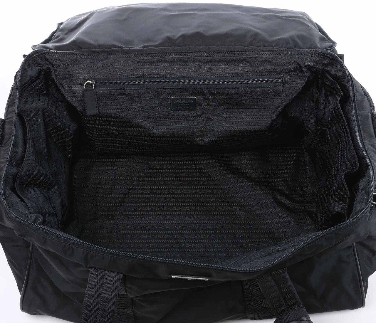 Prada Tessuto Nylon x Leather 2Way Travel Bag in Black 7V362 Zwart