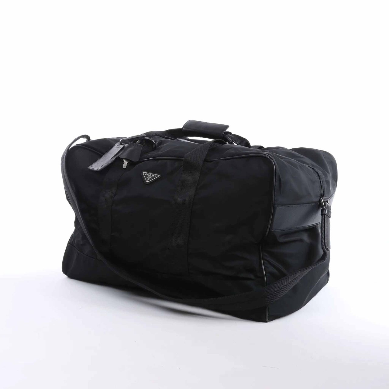 Prada Tessuto Nylon x Leather 2Way Travel Bag in Black Zwart