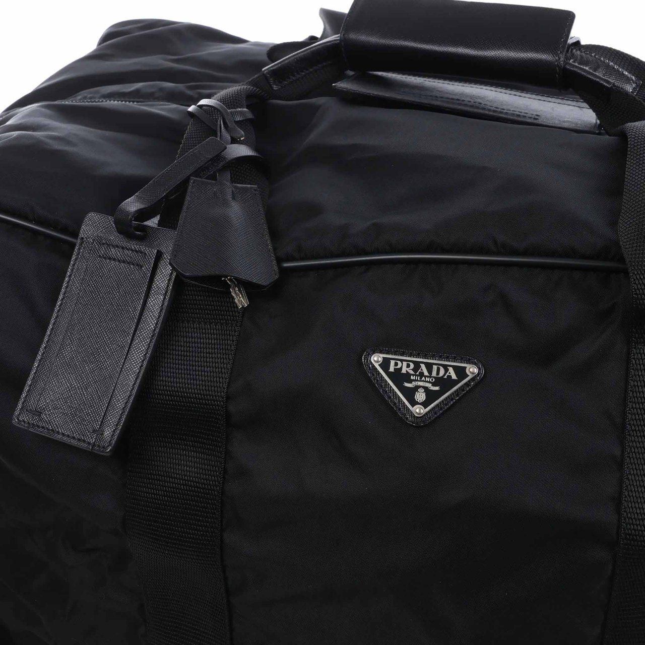 Prada Tessuto Nylon x Leather 2Way Travel Bag in Black Zwart