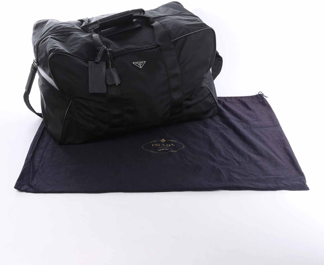Prada Tessuto Nylon x Leather 2Way Travel Bag in Black Zwart