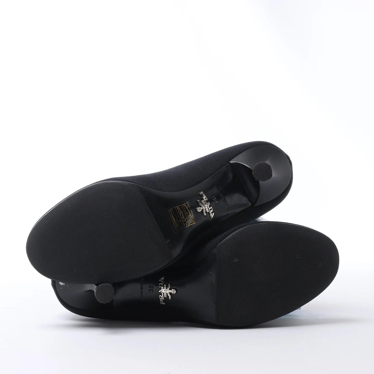 Prada Triangle Logo Leather x Fabric SOCK BOOTS in Black, Size EU 38 Zwart
