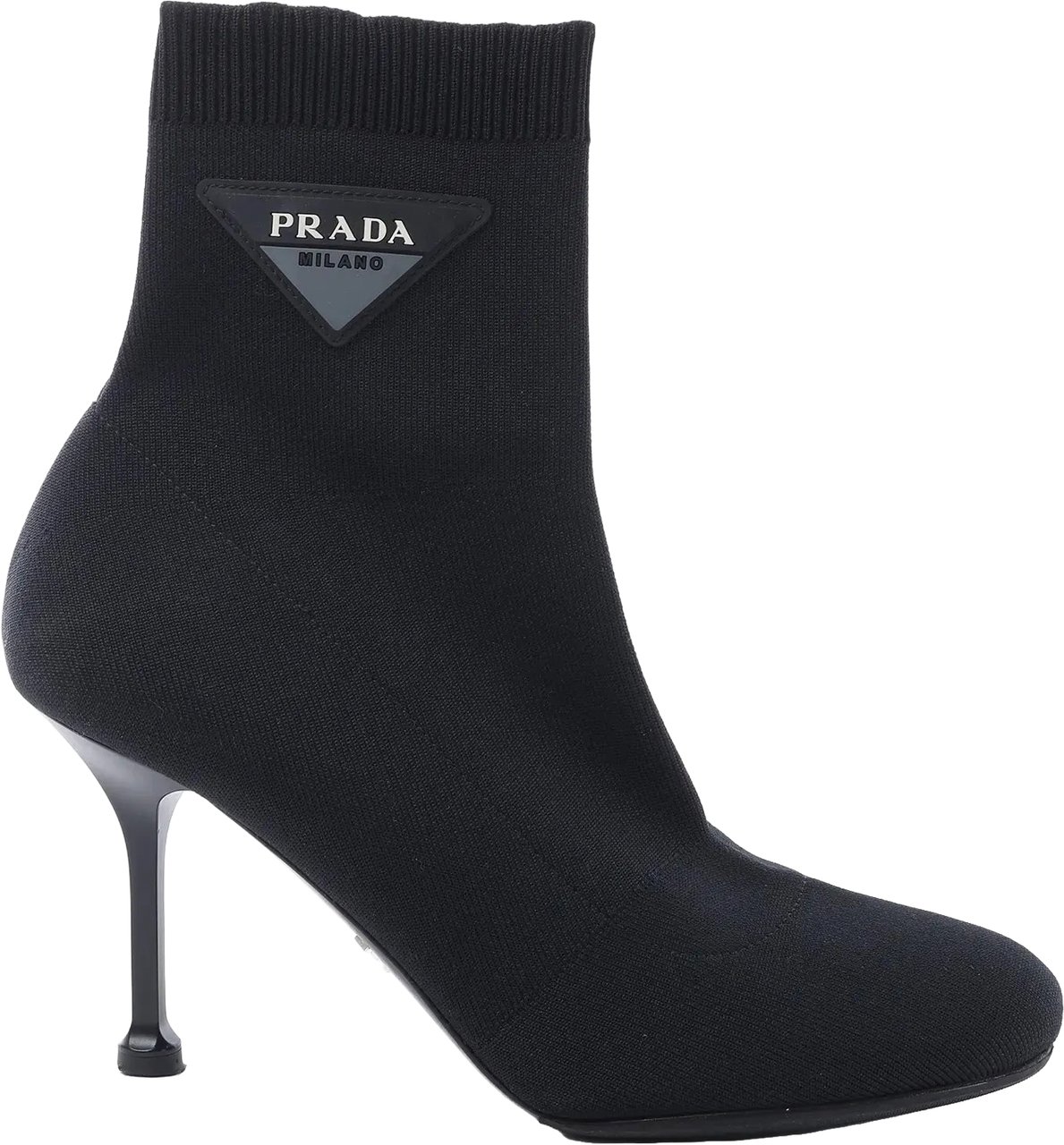 Prada Triangle Logo Leather x Fabric SOCK BOOTS in Black, Size EU 38 Zwart