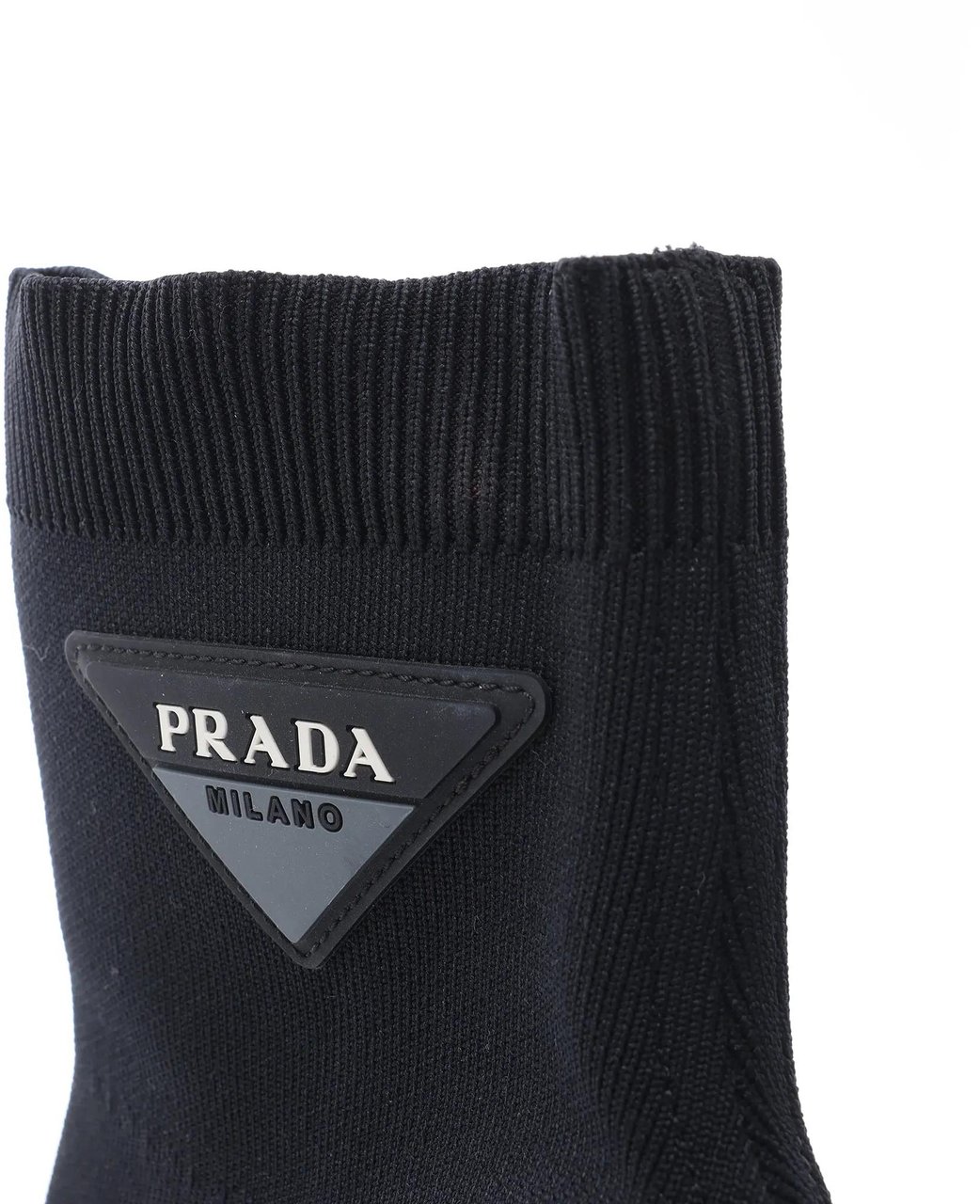 Prada Triangle Logo Leather x Fabric SOCK BOOTS in Black, Size EU 38 Zwart