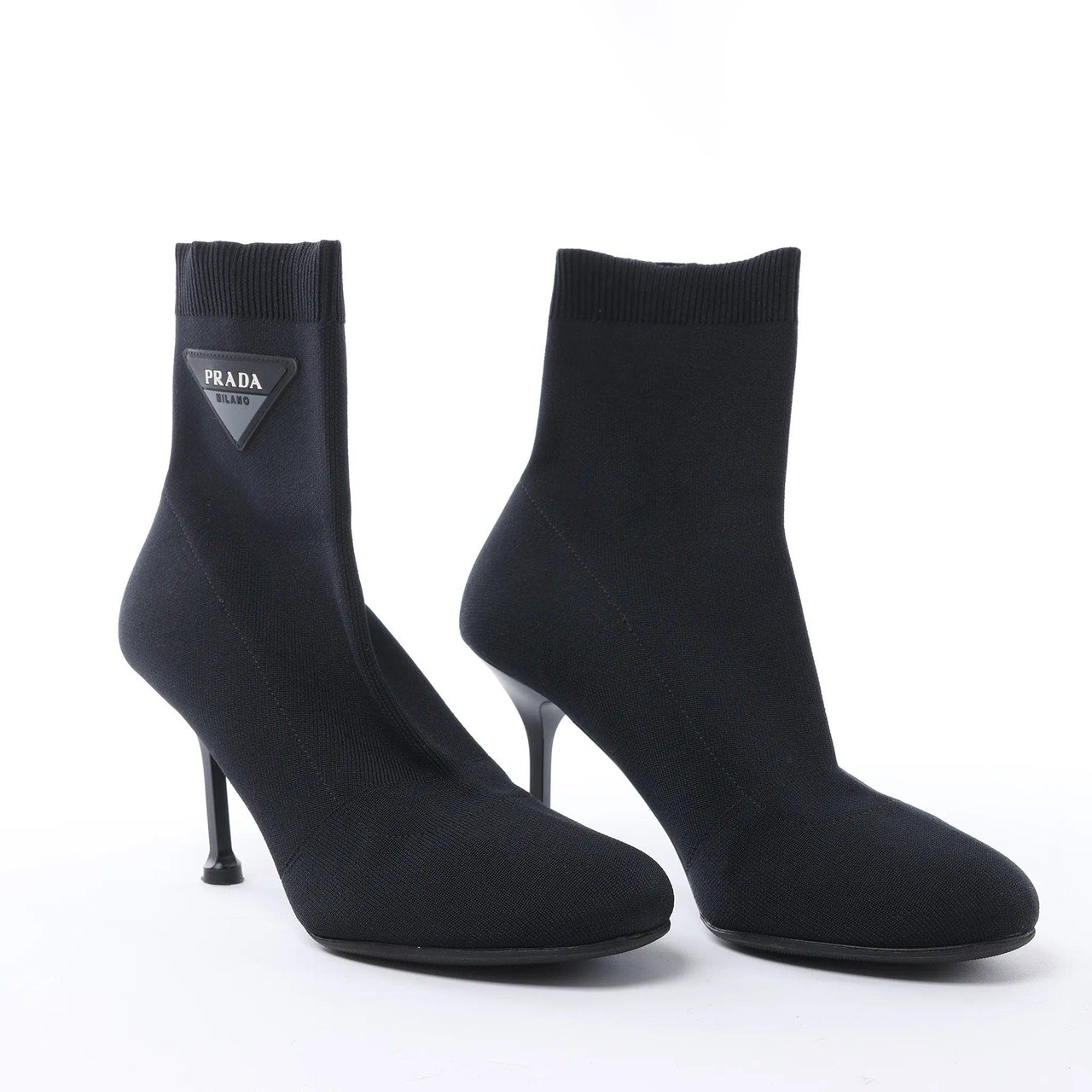 Prada Triangle Logo Leather x Fabric SOCK BOOTS in Black, Size EU 38 Zwart