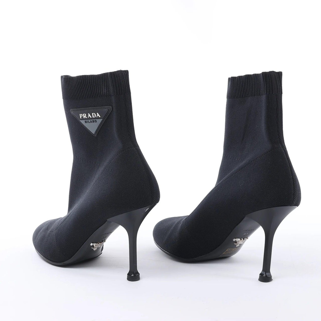 Prada Triangle Logo Leather x Fabric SOCK BOOTS in Black, Size EU 38 Zwart