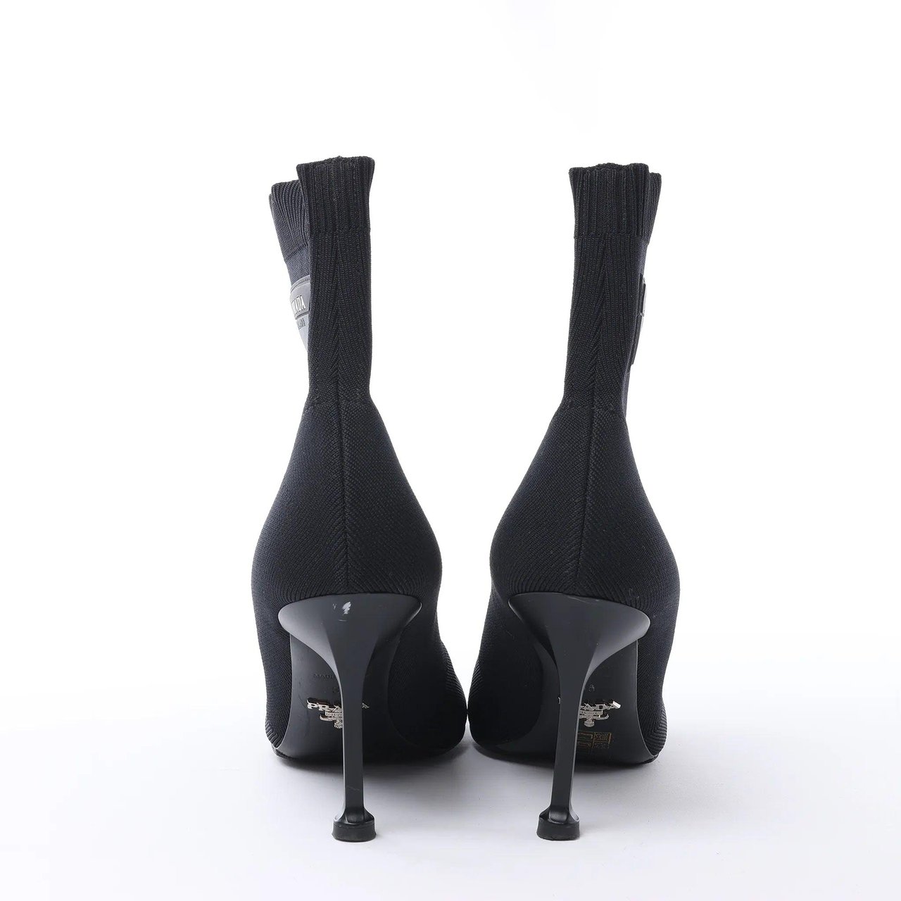 Prada Triangle Logo Leather x Fabric SOCK BOOTS in Black, Size EU 38 Zwart
