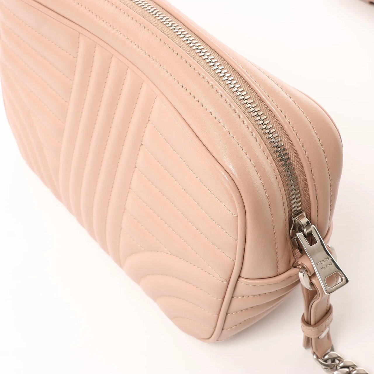 Prada Diagram Leather Chain Crossbody Bag in Pink 1BH083 Roze