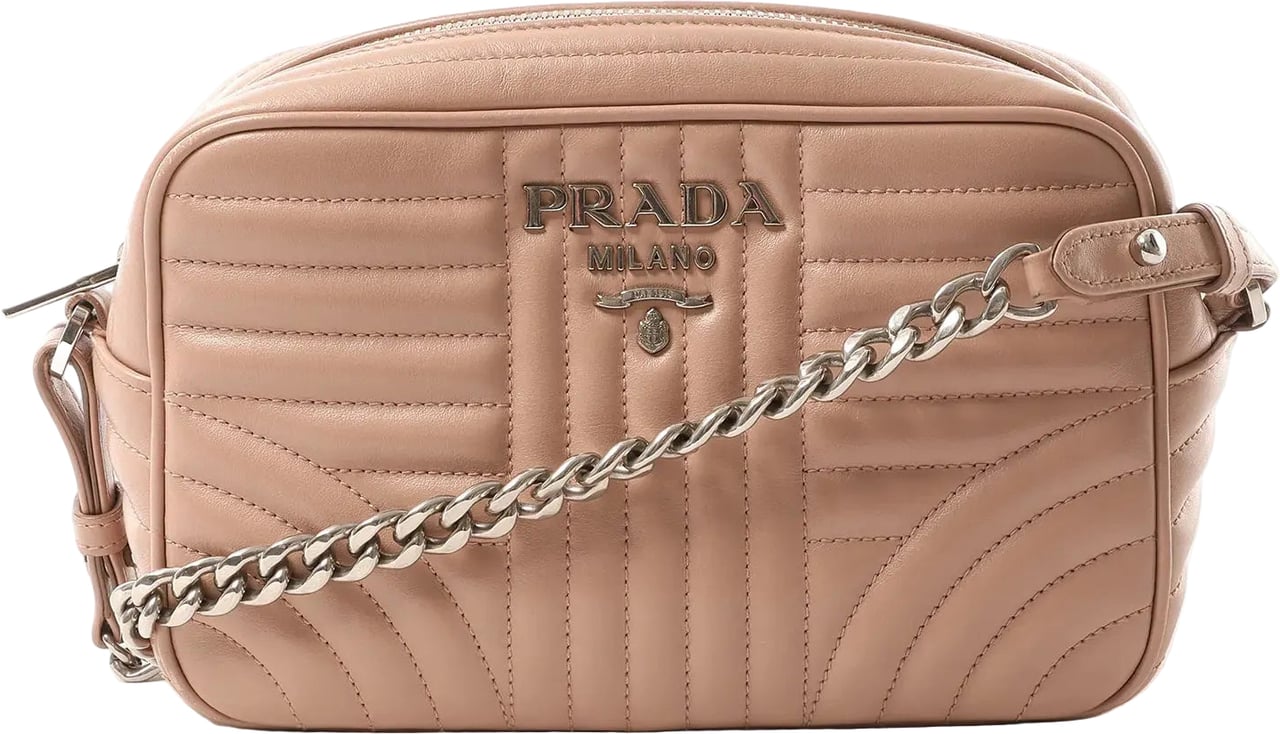 Prada Diagram Leather Chain Crossbody Bag in Pink 1BH083 Roze