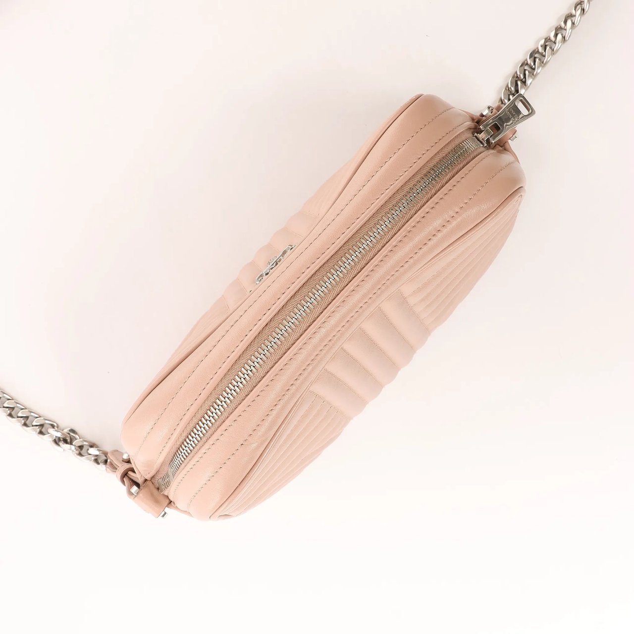 Prada Diagram Leather Chain Crossbody Bag in Pink 1BH083 Roze