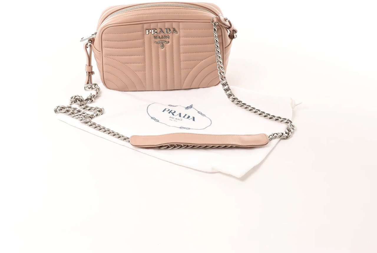 Prada Diagram Leather Chain Crossbody Bag in Pink 1BH083 Roze