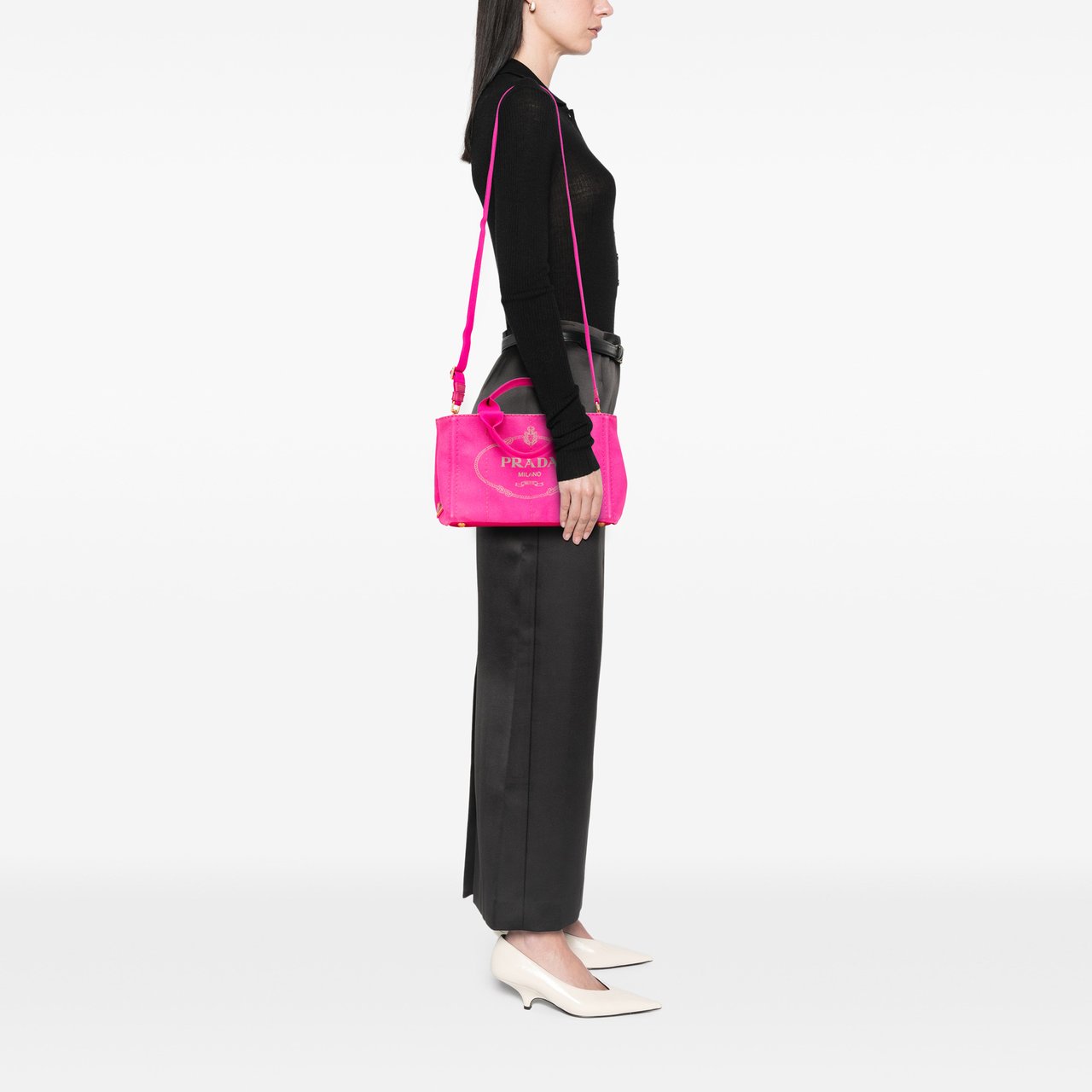 Prada Small Canvas Canapa Logo Satchel Roze