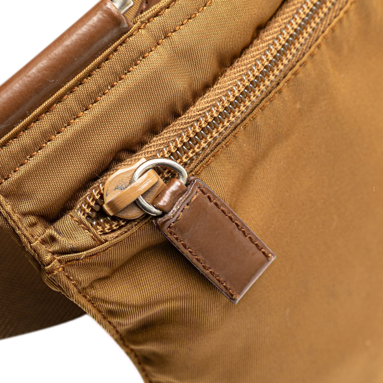 Prada Tessuto Zip Top Crossbody Bruin
