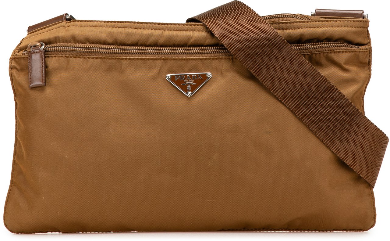Prada Tessuto Zip Top Crossbody Bruin