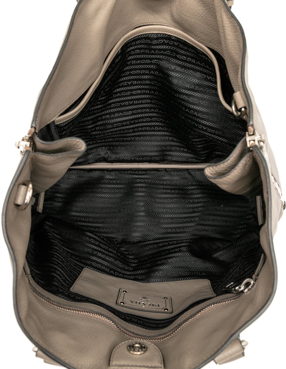 Prada Vitello Daino Side Zip Convertible Tote Bruin