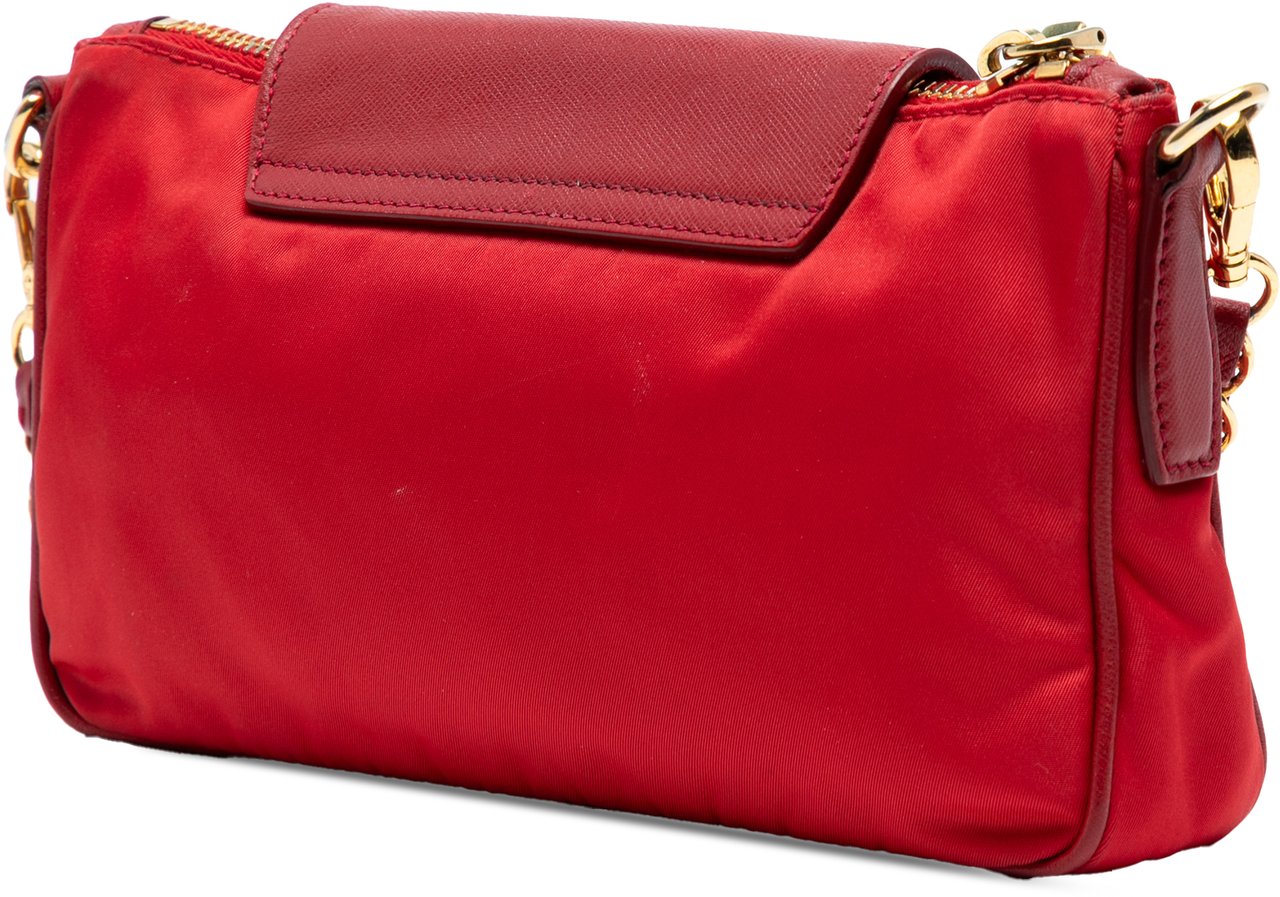 Prada Saffiano Trimmed Tessuto Chain Crossbody Rood