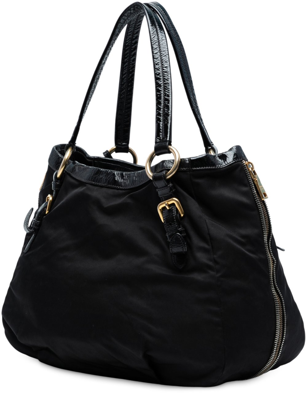 Prada Naplak Trimmed Tessuto Side Zip Tote Zwart