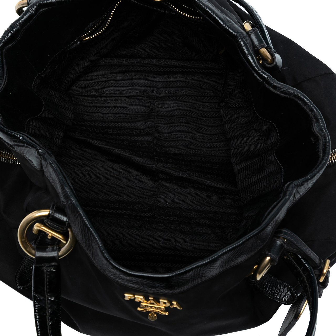 Prada Naplak Trimmed Tessuto Side Zip Tote Zwart