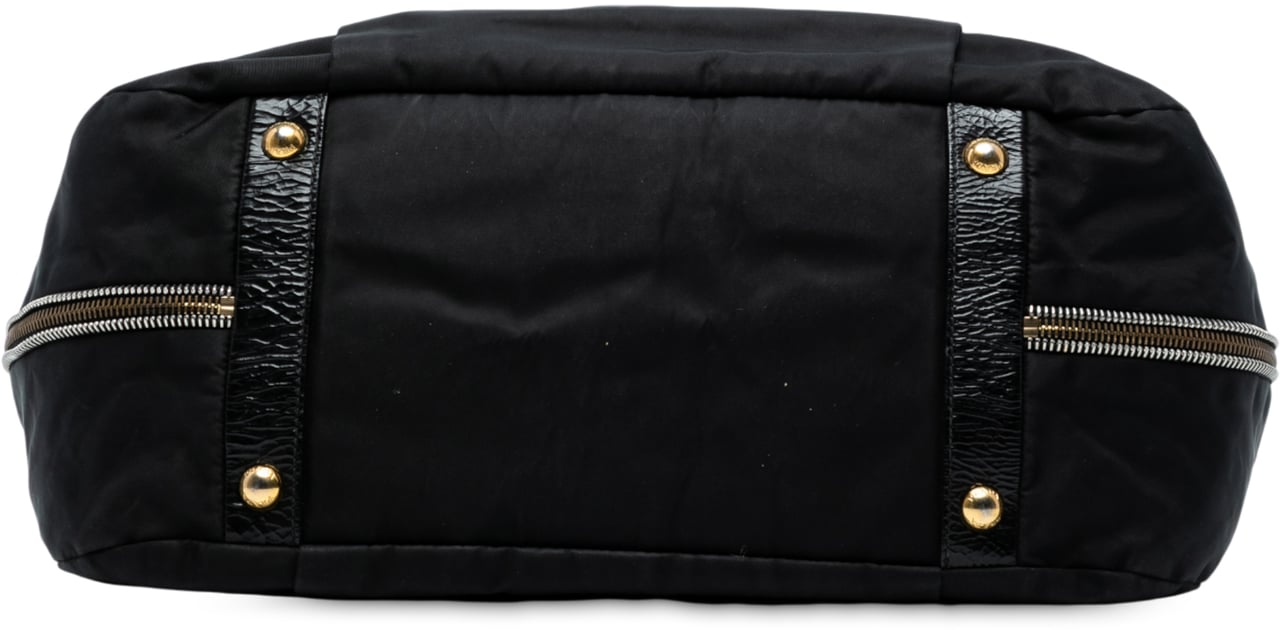 Prada Naplak Trimmed Tessuto Side Zip Tote Zwart