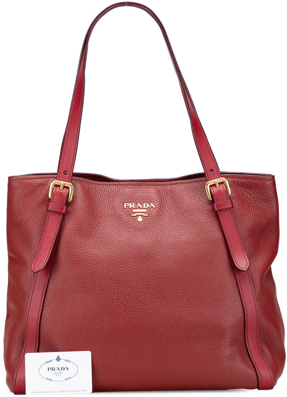 Prada Vitello Daino Shopping Tote Rood