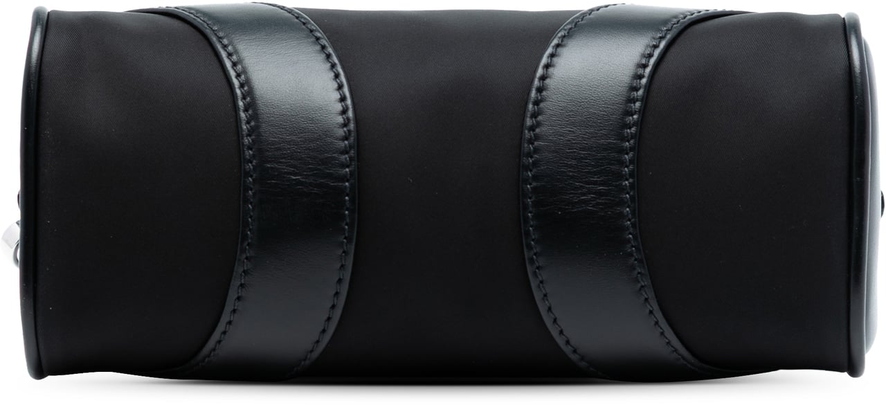 Prada Soft Calf Trimmed Tessuto Bowling Crossbody Zwart