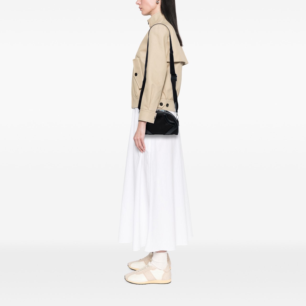 Prada Soft Calf Trimmed Tessuto Bowling Crossbody Zwart