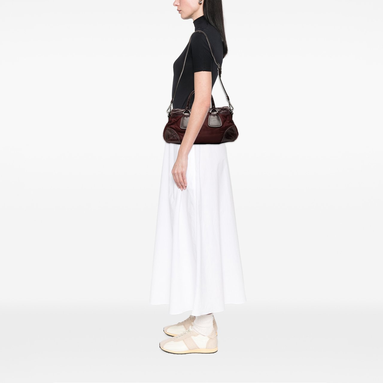 Prada Soft Calf Trimmed Tessuto Zip Top Satchel Rood