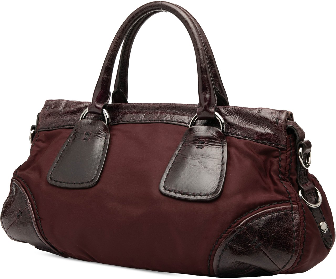 Prada Soft Calf Trimmed Tessuto Zip Top Satchel Rood