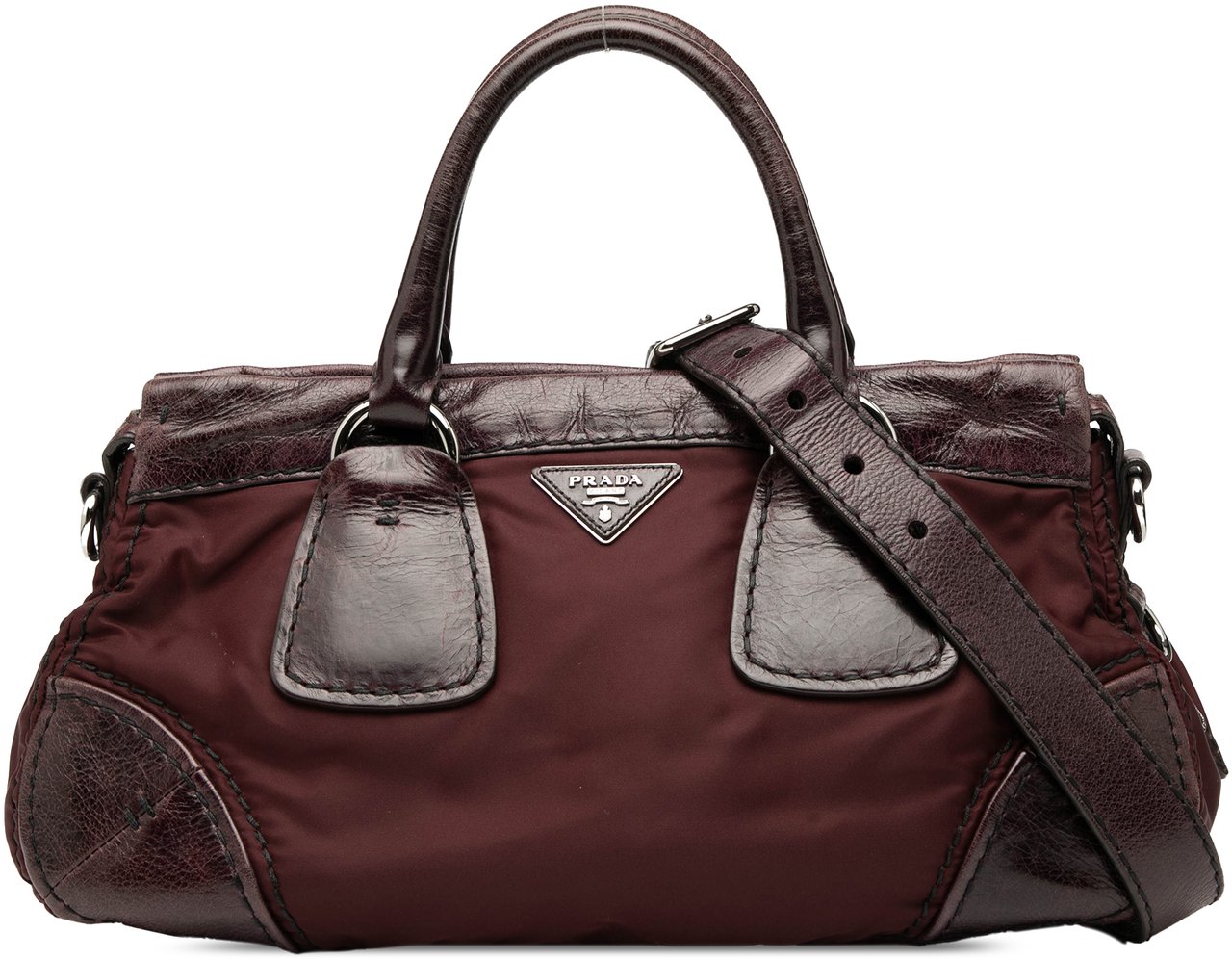 Prada Soft Calf Trimmed Tessuto Zip Top Satchel Rood