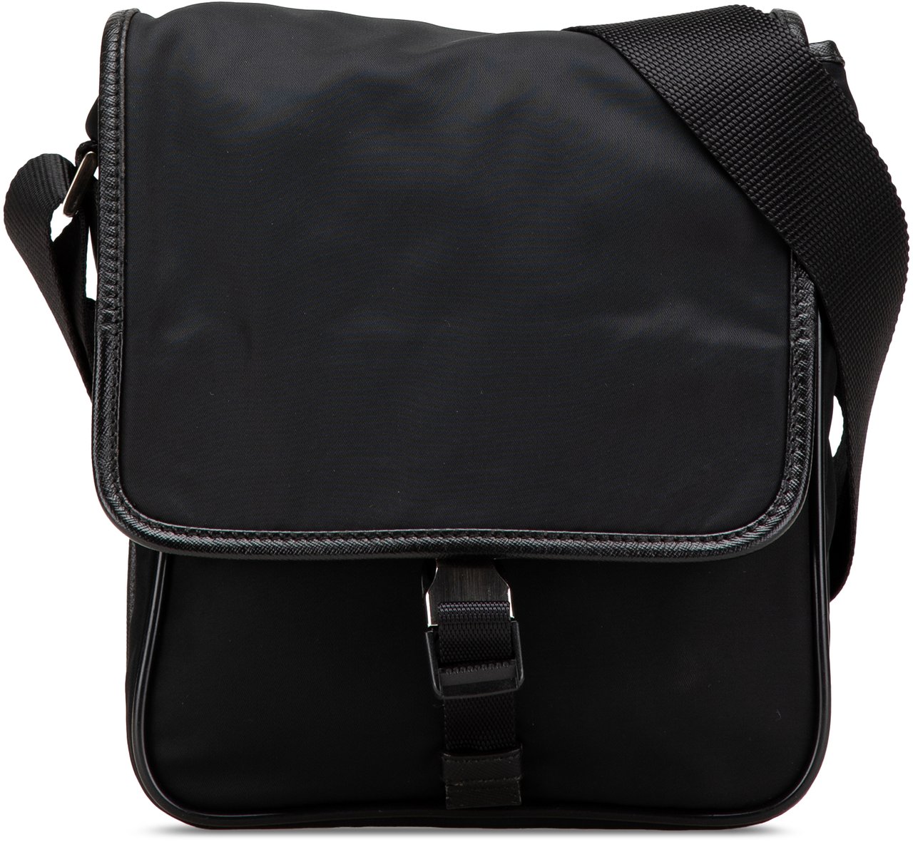 Prada Tessuto Buckle Messenger Bag Zwart