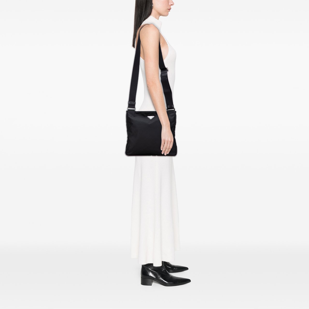 Prada Tessuto Zip Top Crossbody Zwart