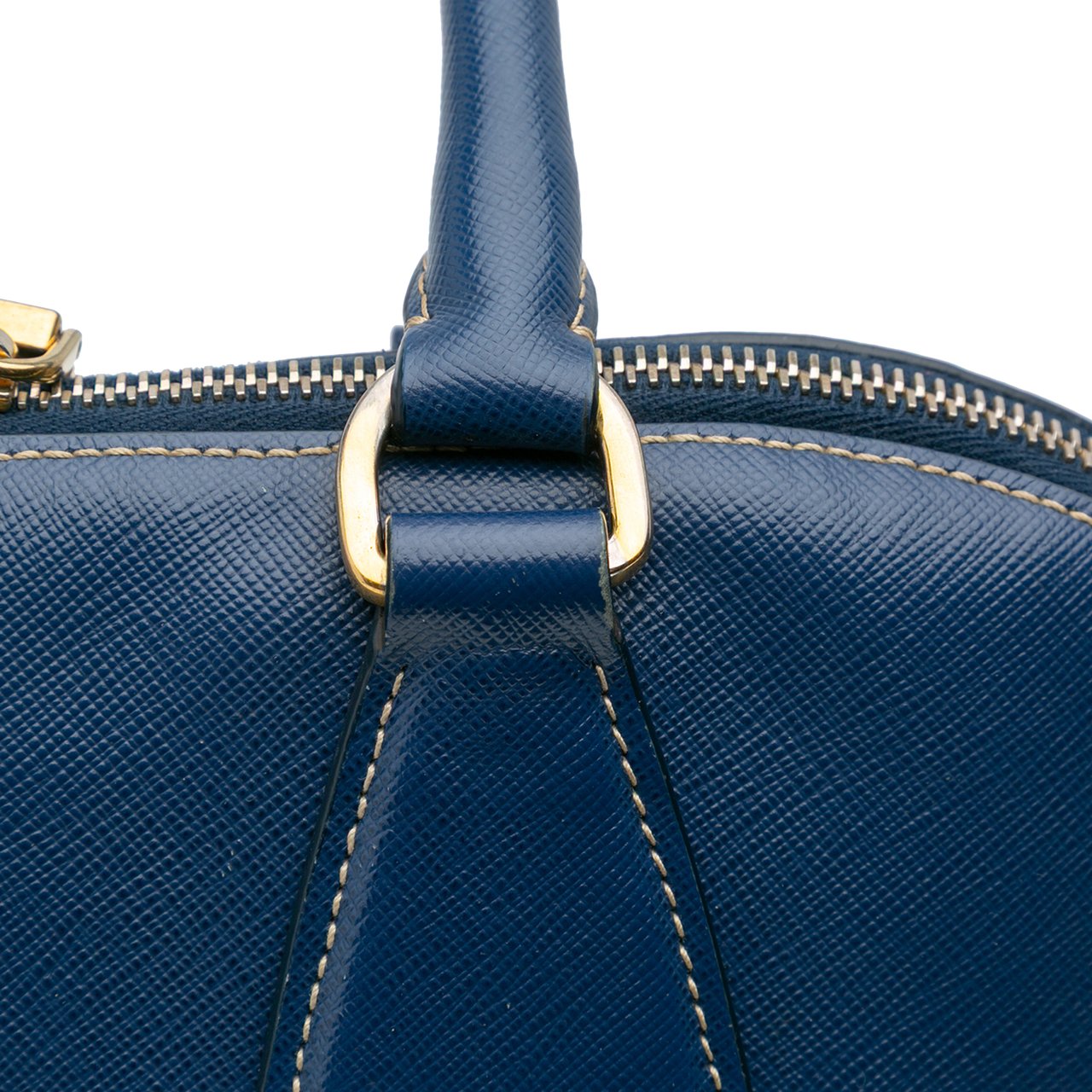 Prada Bicolor Saffiano Lux Promenade Dome Handbag Blauw