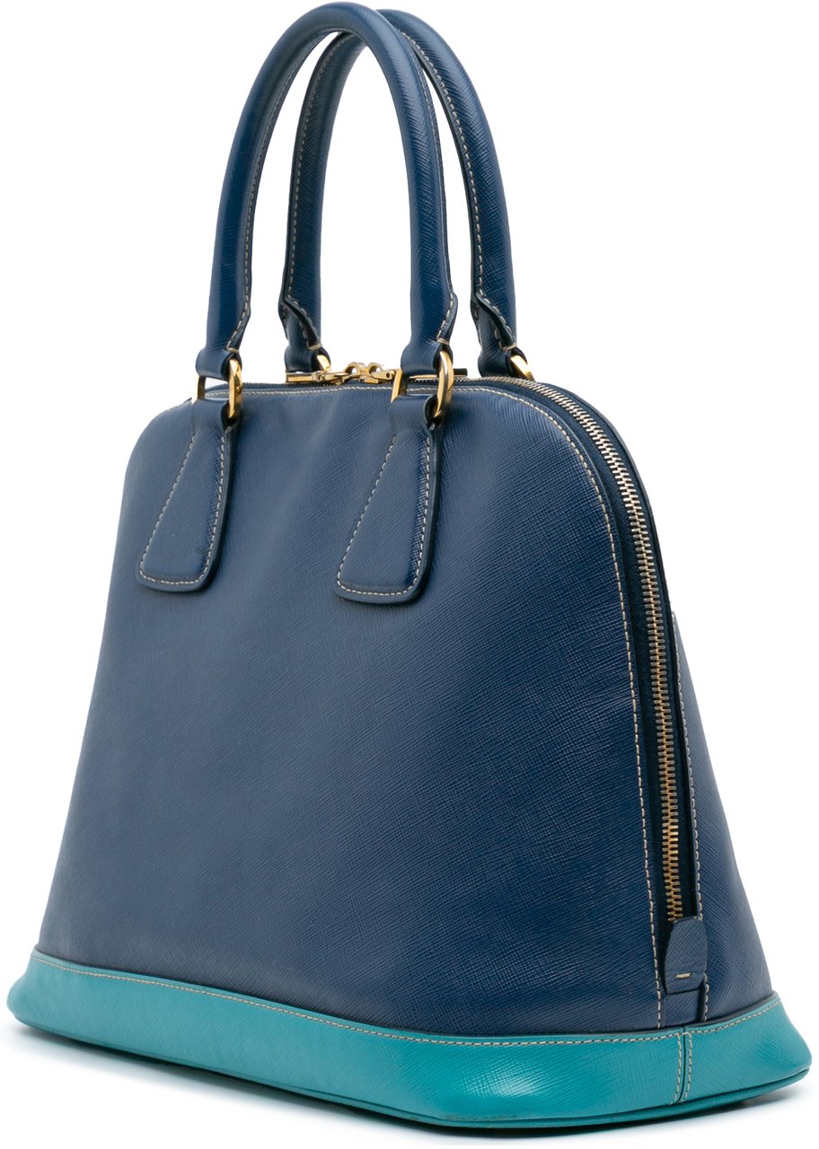 Prada Bicolor Saffiano Lux Promenade Dome Handbag Blauw