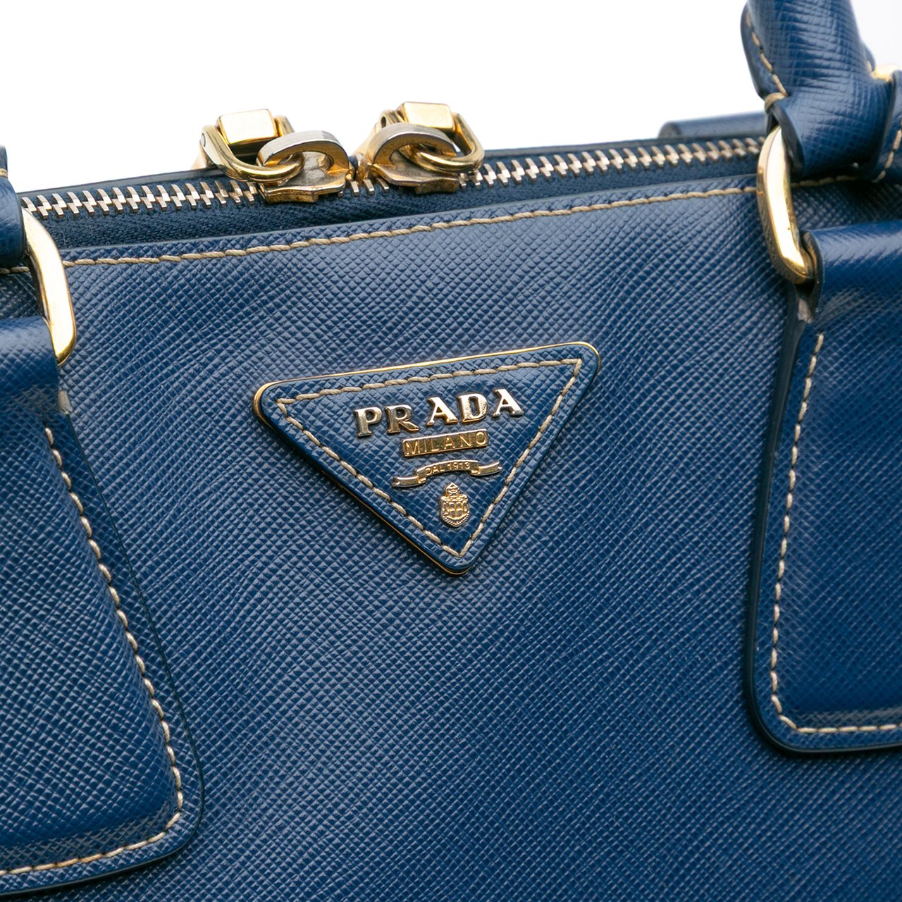 Prada Bicolor Saffiano Lux Promenade Dome Handbag Blauw